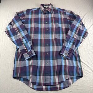 Van Heusen 417 Shirt Mens M Plaid Single Needle Tailoring Long Sleeve Button Up